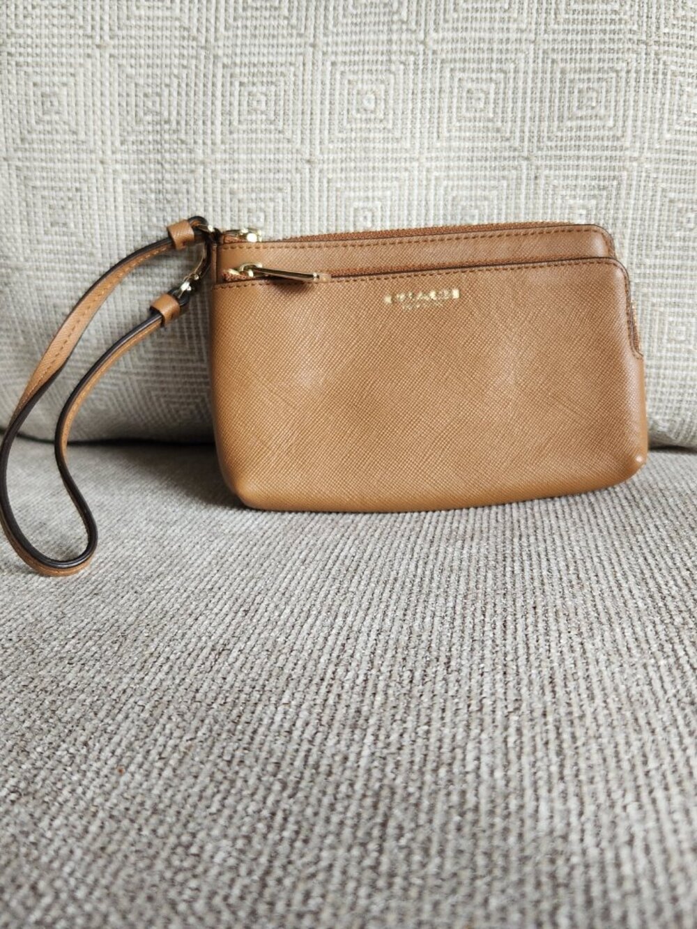 COACH double zip wallet/wristlet Saffiano leather gold toned hardware